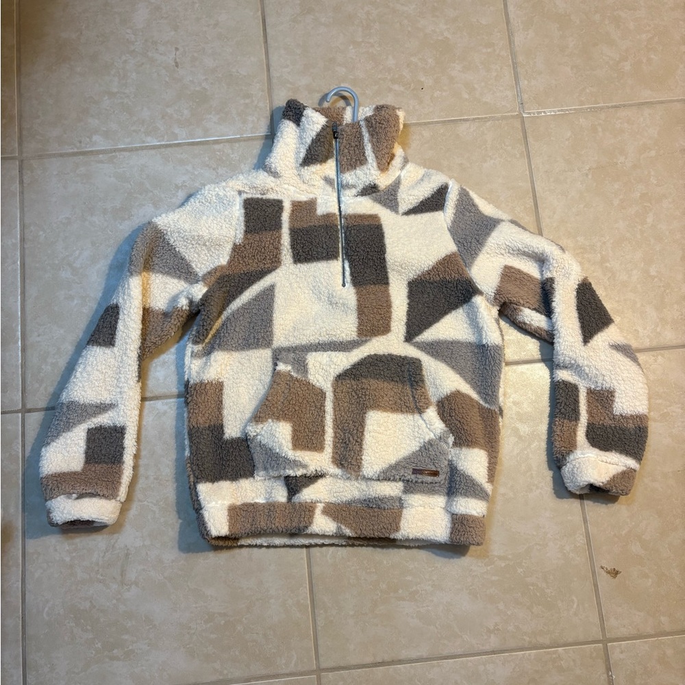 Billabong Geometric Fleece Jacket - Cream and Brown